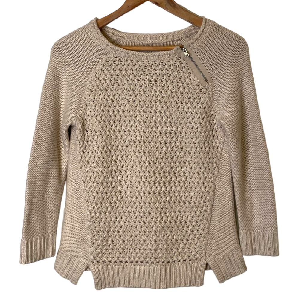 Loft Petite S Off White Wool Rabbit Hair Blend Zipper Neck Sweater